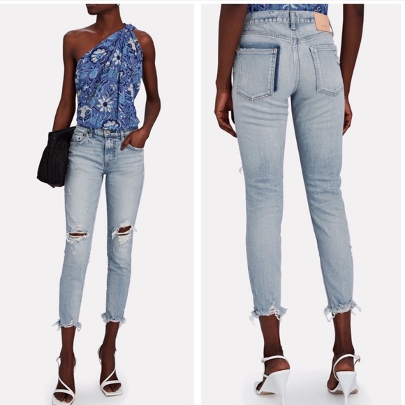 Moussy Vintage Altawoods Mid Rise Distressed Skinny Jeans in Light Blue Wash - Picture 8 of 16